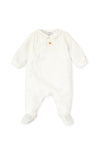 Off - White Baby Boy Velour Bodysuit with Bear Detail (Tutto Piccolo)