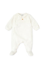 Off - White Baby Boy Velour Bodysuit with Bear Detail (Tutto Piccolo)