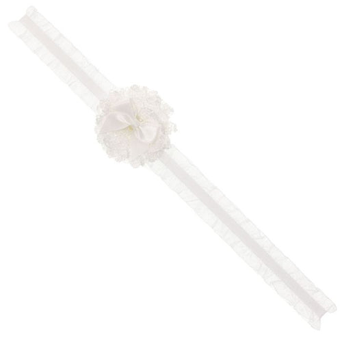 Off - White Baby Headband with Satin Bow and Lace Flower