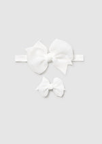 Off White Lace Organza Headband & Clip Set