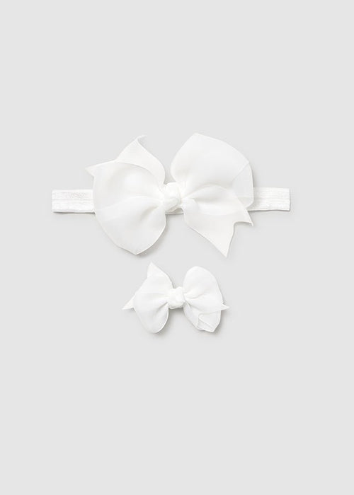 Off White Lace Organza Headband & Clip Set