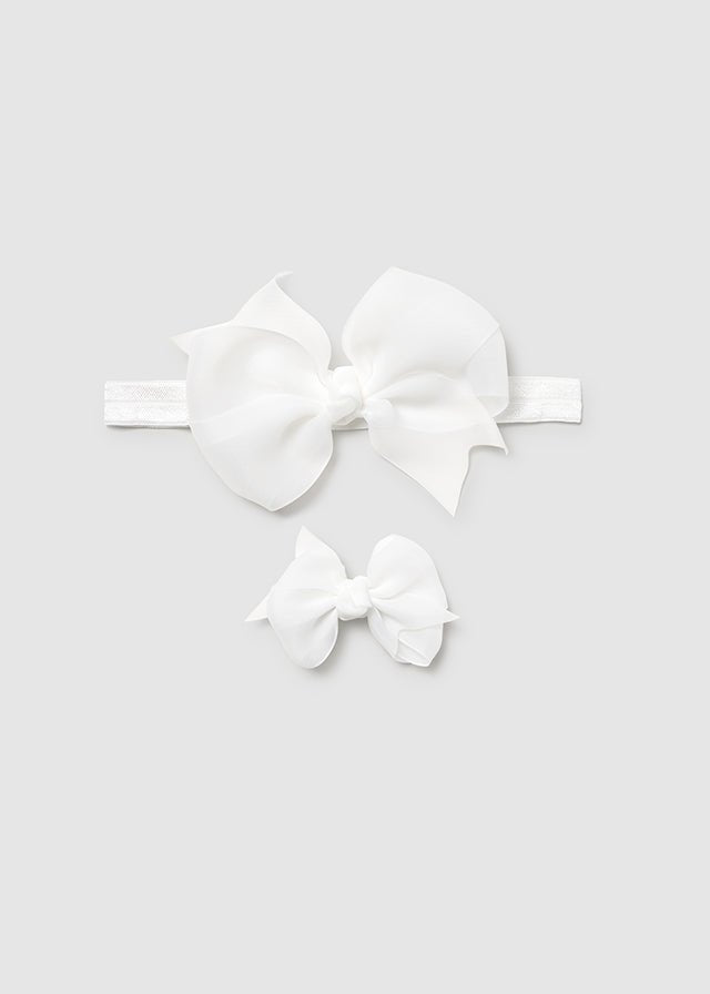 Off White Lace Organza Headband & Clip Set