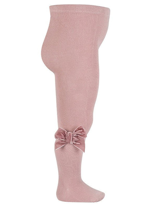 PALE PINK Cotton Tights with Velvet Bow (A/W)