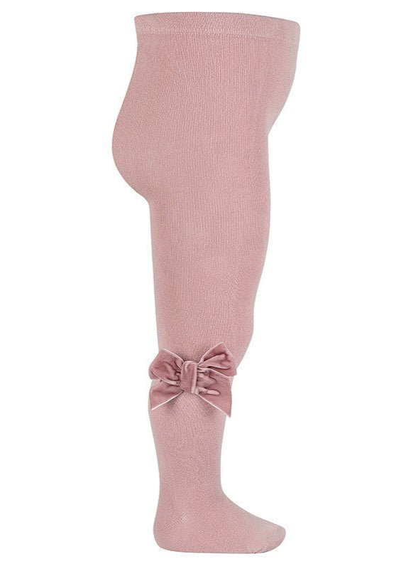 PALE PINK Cotton Tights with Velvet Bow (A/W)