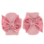 PALE PINK One - finger Mittens With Velvet Bow