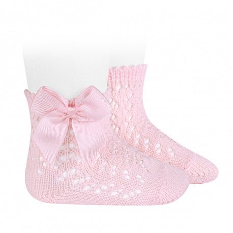 PINK Cotton Openwork Short Socks With Bow (Condor)