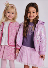 Girls Shiny Pink Metallic-Effect Parka with Hood
