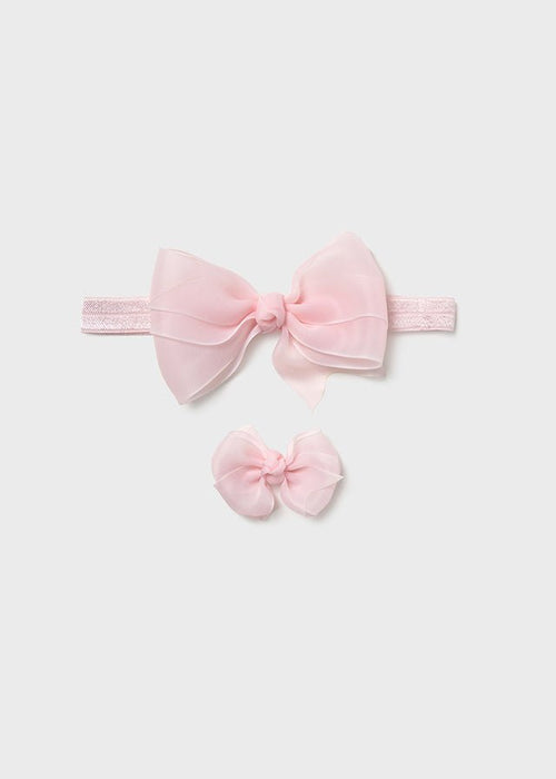 Pink Lace Organza Headband & Clip Set