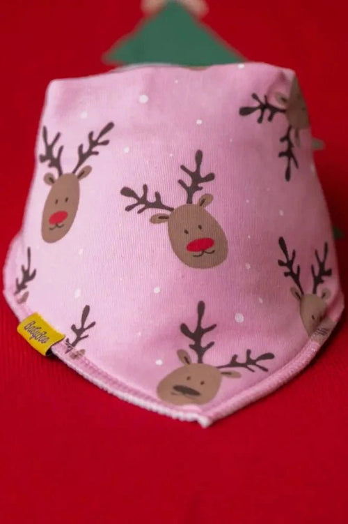 Pink Reindeer Everywhere Organic Cotton Bandana Bib