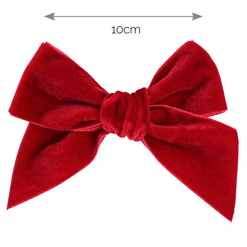 RED 10cm - Velvet Hair Clip With Bow (10cm) (Condor)