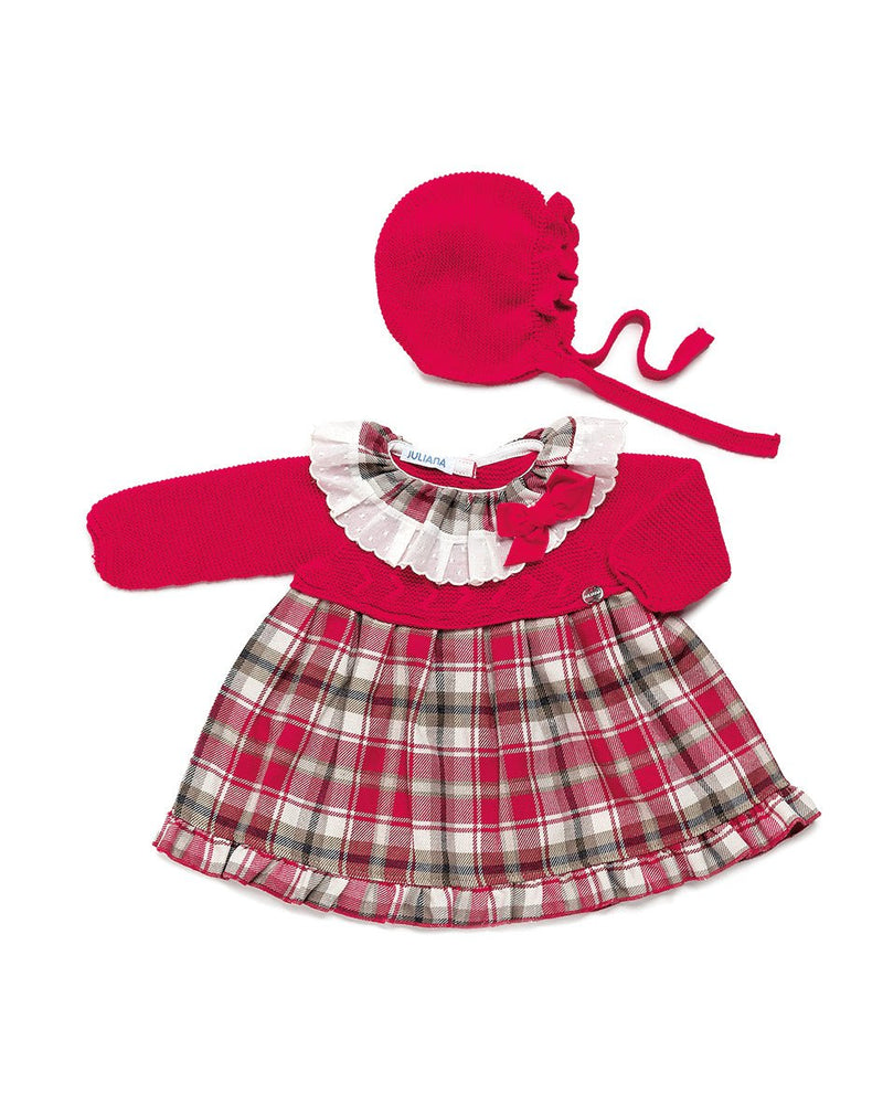 Red Christmas Tartan Half Knit Dress (Juliana)