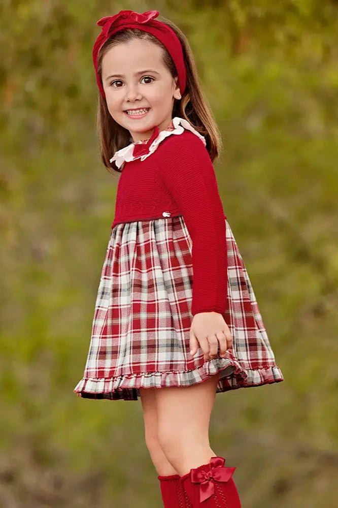 Red Christmas Tartan Half Knit Dress (Juliana)