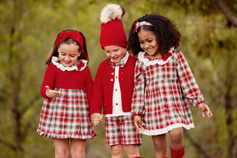 Red Christmas Tartan Half Knit Dress (Juliana)