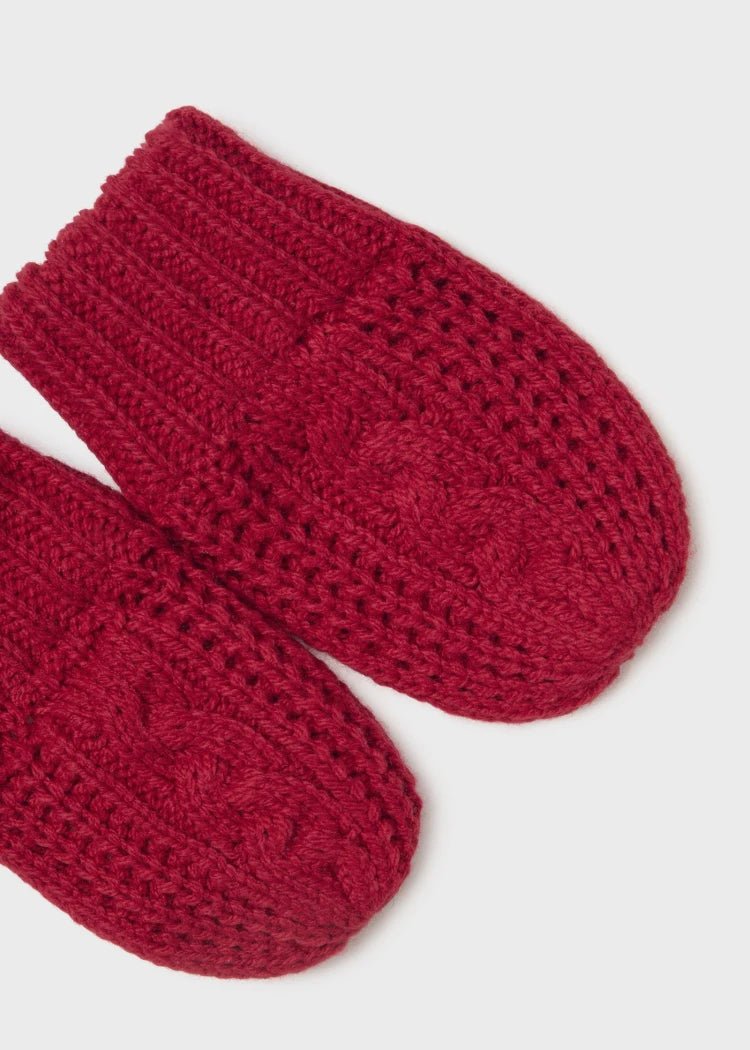 Red Knitted Baby Hat Mittens Set Unisex Mayoral CottonKids.ie