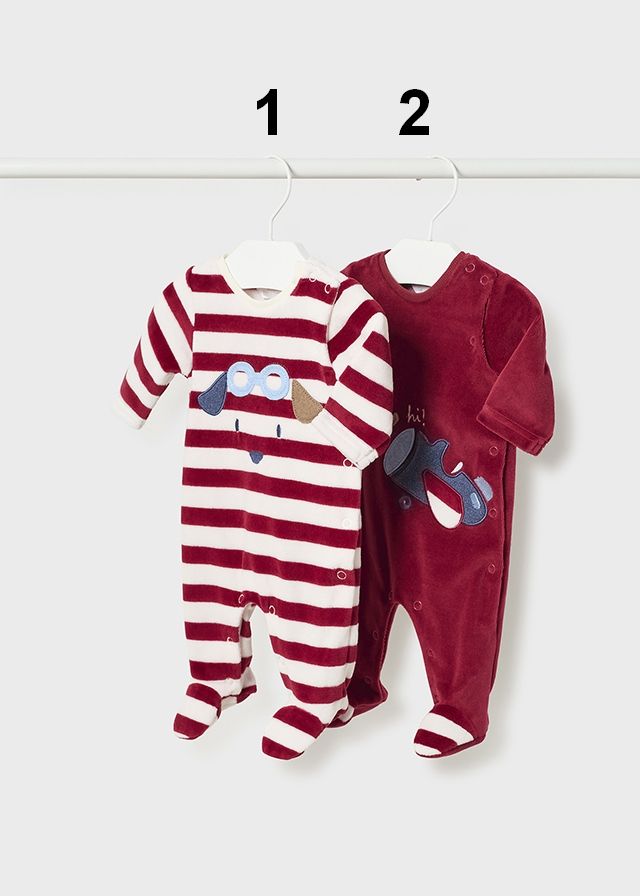 Red & Striped Velour Babygrows (sold separately)