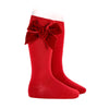 RED VELVET Cotton Knee Socks with Red Velvet Bow