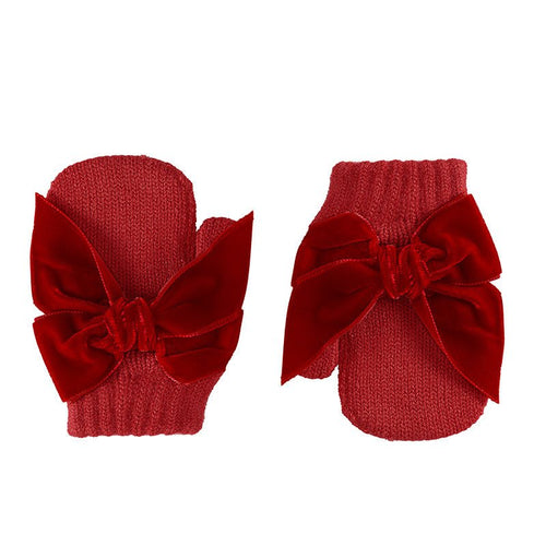 RED VELVET One - finger Mittens With Velvet Bow