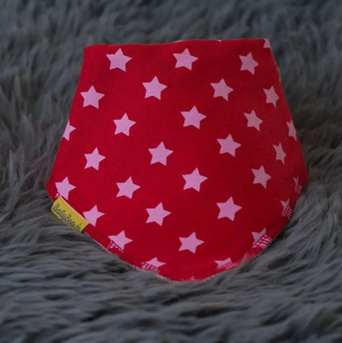 Red with pink stars organic cotton DribbleBoo bandana bib