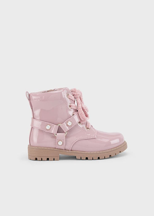 Rose Patent Leather Biker Boots