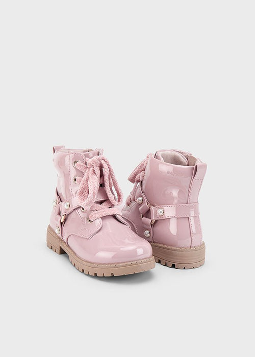 Rose Patent Leather Biker Boots