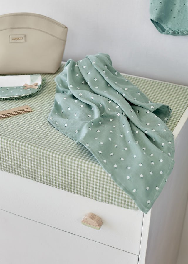 Sage Green Daisy Print Gauze Baby Blanket