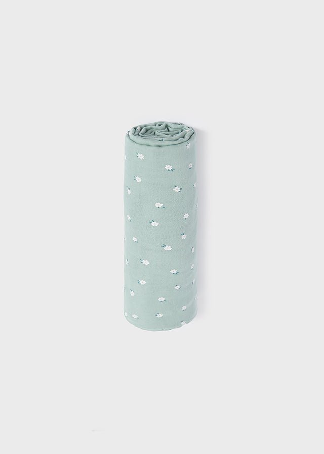 Sage Green Daisy Print Gauze Baby Blanket