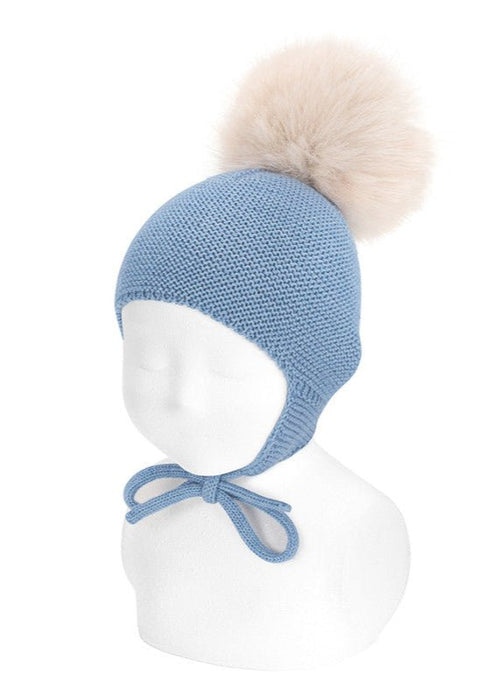 SKY BLUE Merino Baby Knit Hat With Pompom