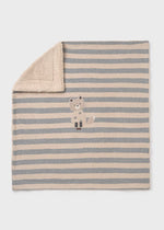 Striped Shearling Baby Blanket with Fox Motif