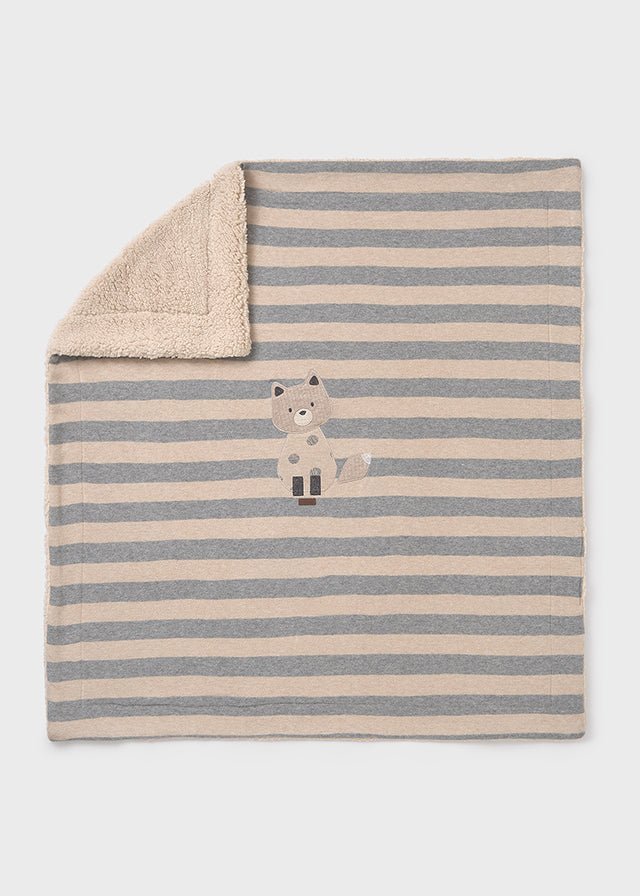 Striped Shearling Baby Blanket with Fox Motif