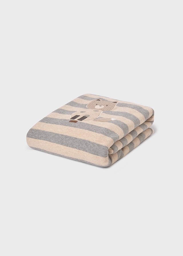 Striped Shearling Baby Blanket with Fox Motif