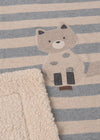 Striped Shearling Baby Blanket with Fox Motif