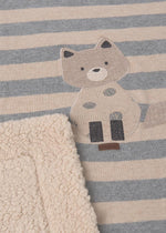 Striped Shearling Baby Blanket with Fox Motif
