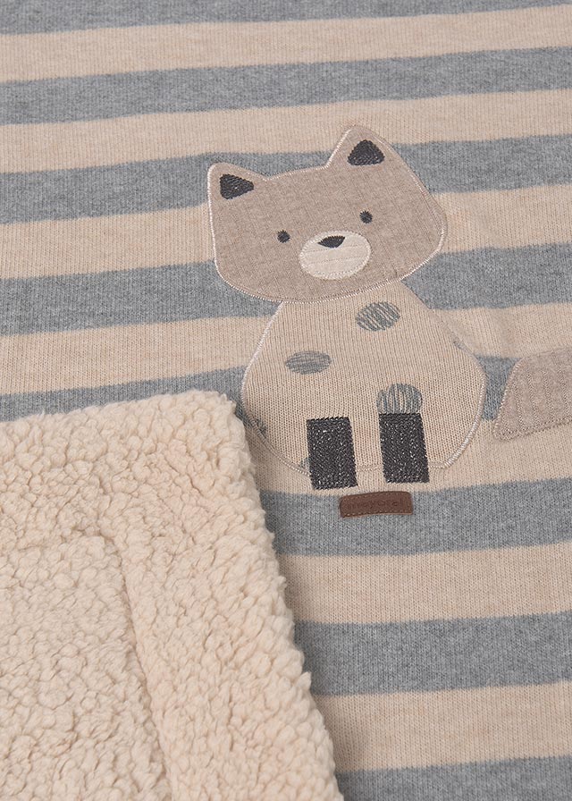 Striped Shearling Baby Blanket with Fox Motif