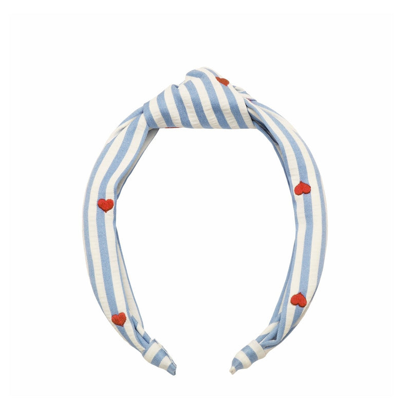 Stripy Embroidered Heart Knotted Headband