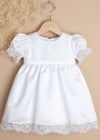 WHITE Satin Christening Dress with Lace  (M3)