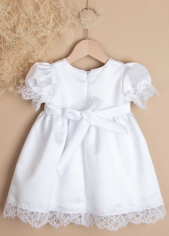 WHITE Satin Christening Dress with Lace  (M3)