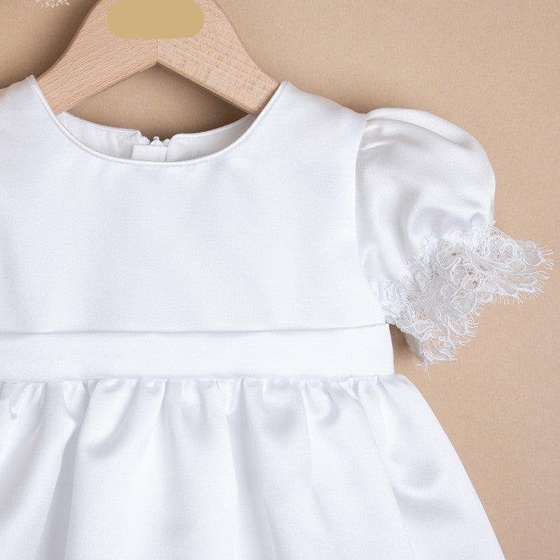 WHITE Satin Christening Dress with Lace  (M3)