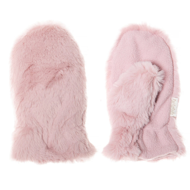 Teddy Fur Mittens Dusky Pink 7 - 10 Years