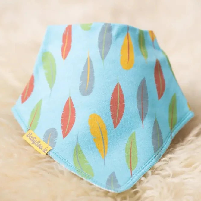 TURQUOISE FEATHERS ORGANIC COTTON DRIBBLEBOO BANDANA BIB - CottonKids.ie - Bib - BabyBoo - Bibs - 