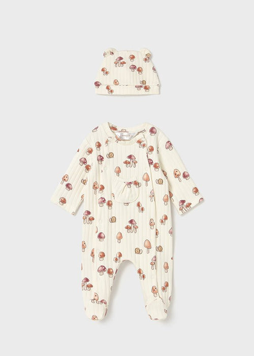 Unisex Mushroom Print Hat & Sleepsuit Set