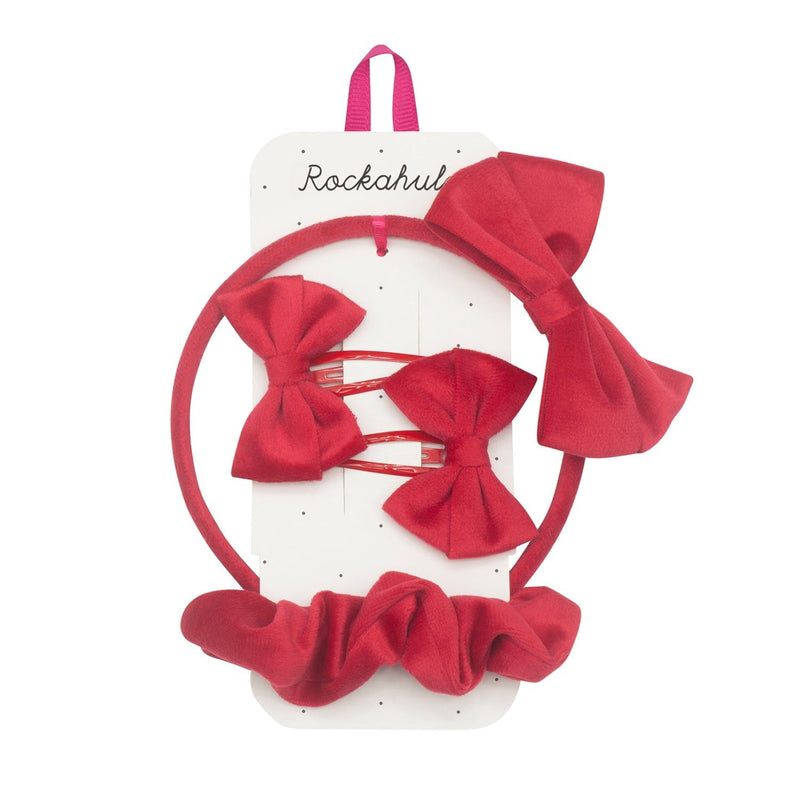 Velvet Bow School Hair Set Red (Rockahula)