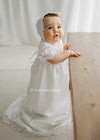 WHITE Baby Girl Satin Christening Gown with Lace Trim (GLORIA)