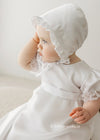 WHITE Baby Girl Satin Christening Gown with Lace Trim (GLORIA)
