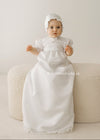 WHITE Baby Girl Satin Christening Gown with Lace Trim (GLORIA)