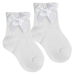 WHITE Baby Girl Short Ceremony Socks with Satin Bow