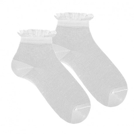 WHITE Ceremony Ankle Socks With Frilled Plumeti Cuff (Condor)