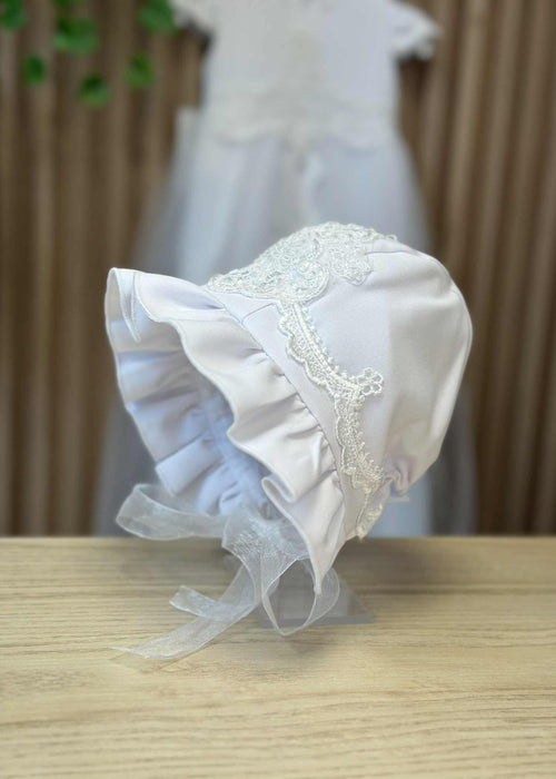 WHITE Christening Bonnet with Cotton Lining (ALICE)