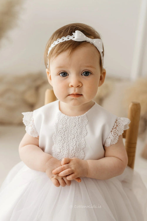 WHITE Christening Headband Decorated With Bow (ANNA)