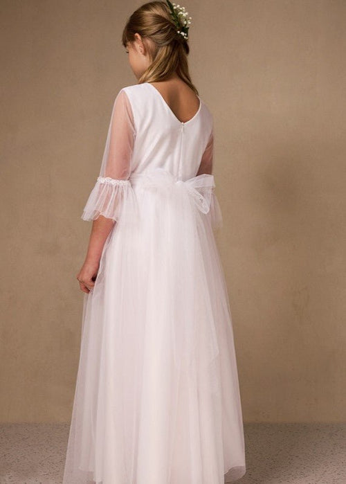 WHITE Communion Dress with Elegant Lace Sleeves ( K1 )