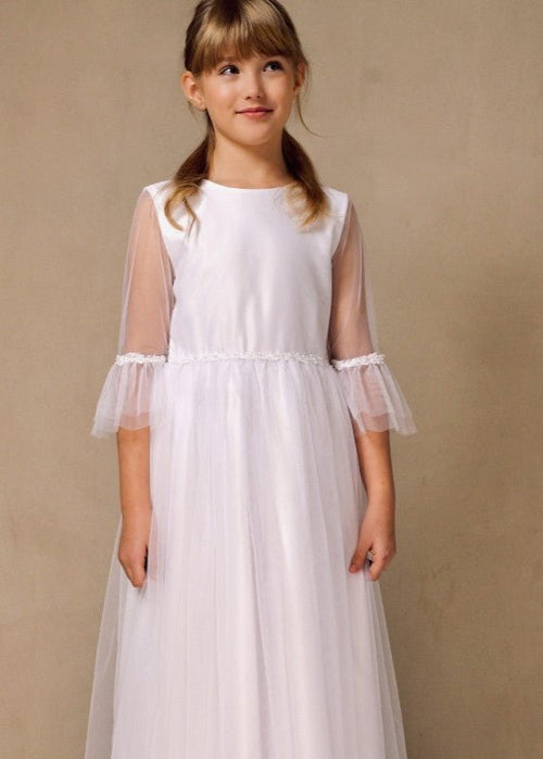 WHITE Communion Dress with Elegant Lace Sleeves ( K1 )